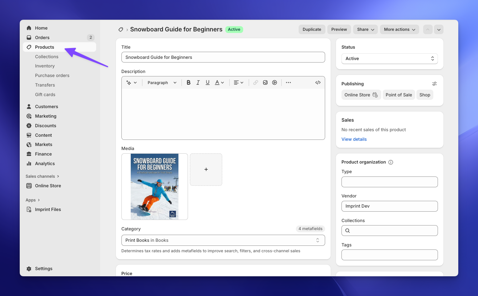 Create product in Shopify